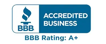 A bbb rating is shown with the words " accredited business ".